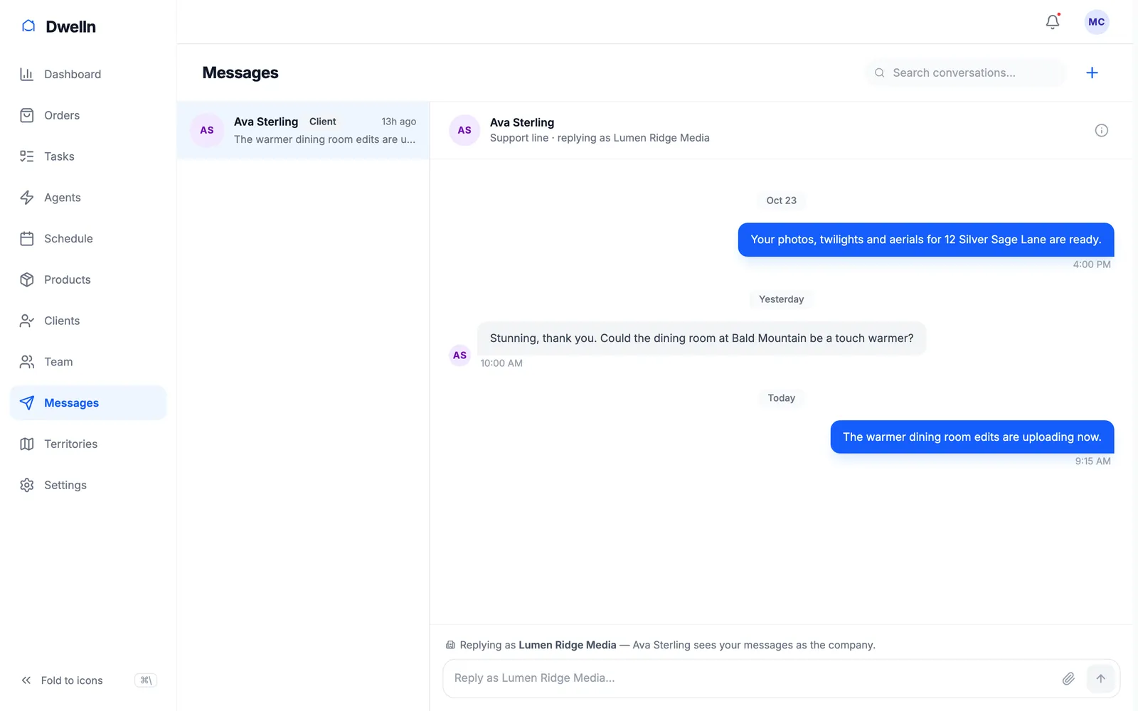 Messages between the company and its agents